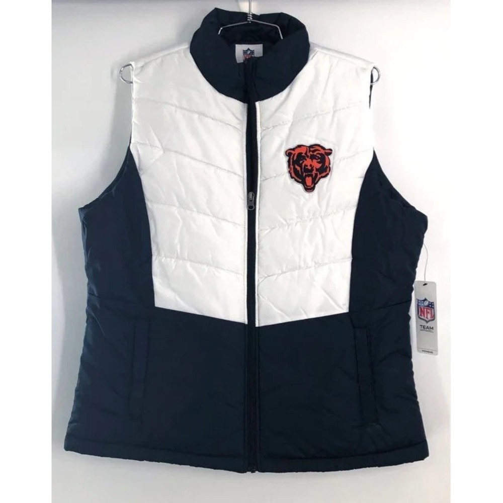 NWT $99-G‑III Chicago Bears Women XL Navy White Zip‑Up Puffer Vest Jacket NFL